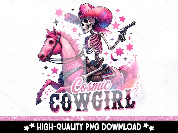 Cosmic Cowgirl Skeleton PNG: Funny Western Clipart (Digital Download)