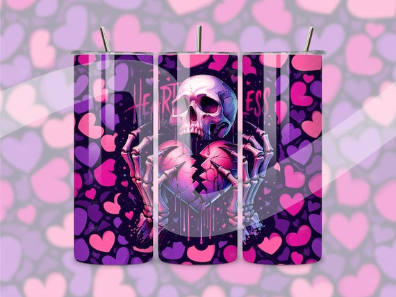 Heartless Skeleton Tumbler Wrap, Snarky Skeleton PNG, Funny Anti-Valentines Skinny 20 oz Tumbler Sublimation Design, Spooky Tumbler Wrap