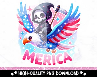 Funny 4th of July Grim Reaper PNG: Patriotic Skeleton (Digital Download)