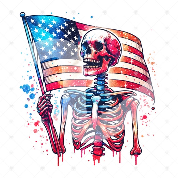 Patriotic Skeleton PNG, Spooky 4th of July Skeleton Clipart, Snarky Skeleton Sublimation Design, July 4th DTF File, Trendy T-Shirt Download