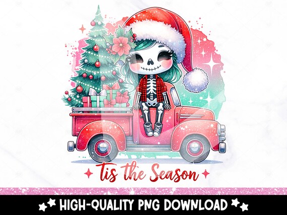 Tis The Season PNG, Vintage Red Christmas Tree Truck Clipart, Cute Skeleton Sublimation Design, Sarcastic Christmas Uv DTF Transfer, Mug
