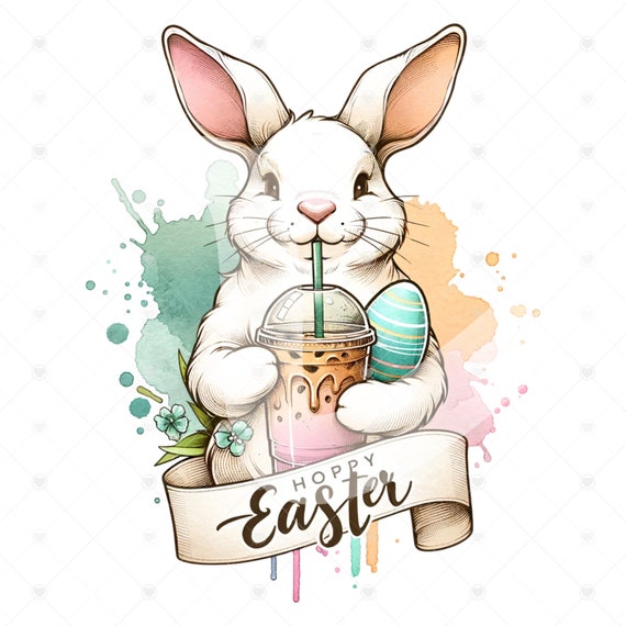 Cute Pastel Easter Bunny Clipart, Hoppy Easter Shirt Sublimation Design, Digital Download, PNG Instant Tshirt Design, Glass Jar File