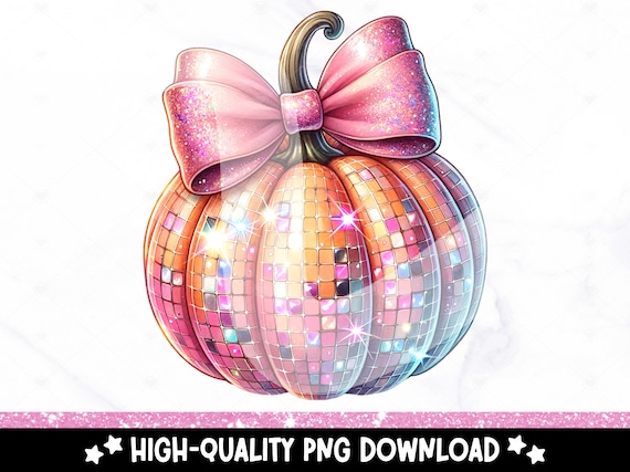 Fall Disco Ball Pumpkin DTF Transfer, Retro Pumpkin PNG, Sublimation Transfers, DTF File, Instant Digital Download, Coquette Pumpkin Clipart