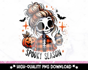Spooky Girl Skeleton PNG: Halloween Clipart, Fall Sublimation (Digital Download)