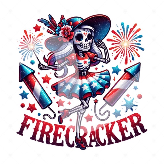 Firecracker Skeleton PNG, Patriotic Skeleton Clipart, Dancing Skeleton Sublimation Design, 4th of July DTF File, Trendy Shirt, Mug, Sticker