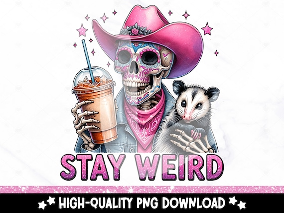 Cowboy Skeleton Opossum PNG: Western Sublimation Design (Digital Download)