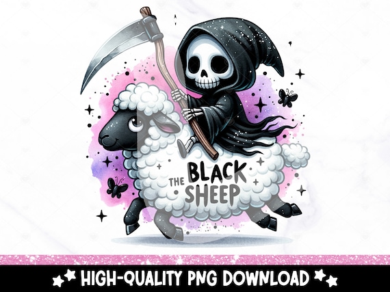 The Black Sheep PNG, Cute Sheep Clipart, Outcast Sublimation Design, Pastel Goth DTF Transfer File, Unhinged PNG, Tshirt Design, Sticker