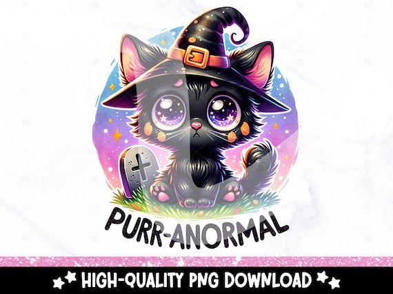Funny Halloween Cat Sublimation Design, Purranormal Black Cat Clipart, Spooky Witch Cat PNG, DTF Transfer, Trendy Tshirt, Tumbler Jar Wrap