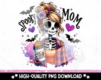 Spooky Mom Skeleton PNG: Halloween Clipart Design (Digital Download)