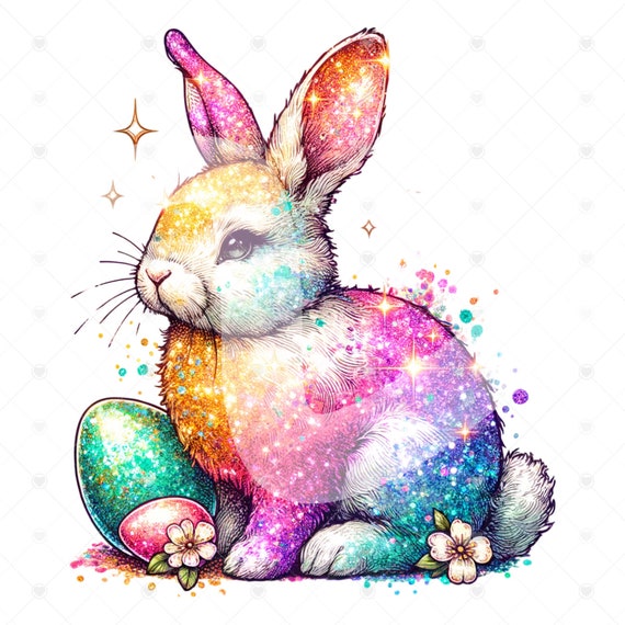 Glitter Easter Bunny Clipart, Cute Bunny Shirt Sublimation Design, Digital Download, PNG Instant DIGITAL ONLY, Glass Jar Png, Tshirt Design