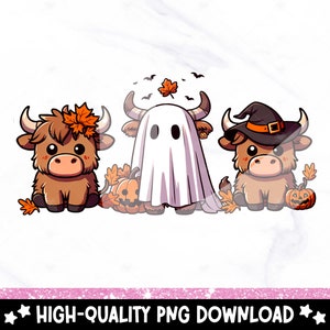 Highland Cow Halloween PNG, Cute Halloween PNG, Western Halloween, Retro Shirt, Fall Png, Spooky Season DTF File, Funny Sublimation Design