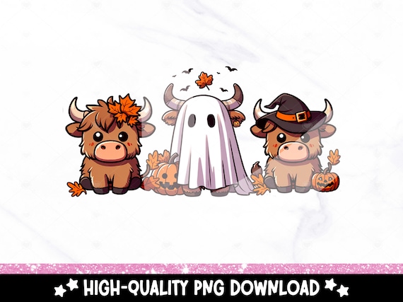 Highland Cow Halloween PNG, Cute Halloween PNG, Western Halloween, Retro Shirt, Fall Png, Spooky Season DTF File, Funny Sublimation Design
