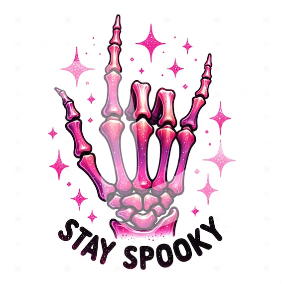 Stay Spooky PNG, Rock On Skeleton Clipart, Trendy Sublimation Design for Graphic Tees, Snarky Skeleton DTF File, Sticker Design, Jar Wrap