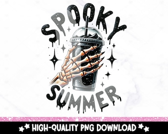 Spooky Summer Skeleton Coffee PNG: Pastel Goth Clipart (Digital Download)