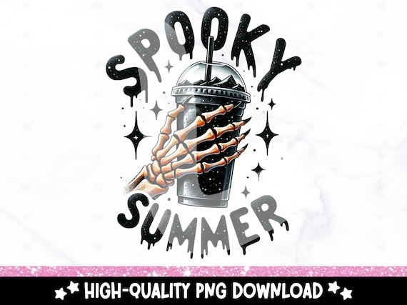 Spooky Summer PNG, Summer Vibes Skeleton Clipart, Pastel Goth PNG, Coffee Lover Sublimation Design, Summer T-Shirt DTF File, Trendy Shirt