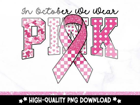 Retro Breast Cancer Awareness PNG: In October We Wear Pink Clipart (Digital Download)