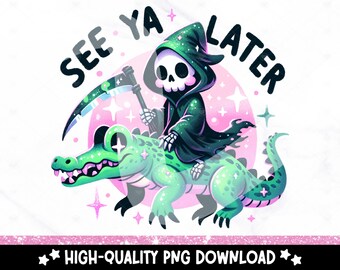 Ci vediamo più tardi, alligatore PNG: divertente scheletro estivo clipart (download digitale)
