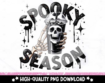 Spöklik säsongskaffe PNG: Halloweenskelett-iskaffe (digital nedladdning)