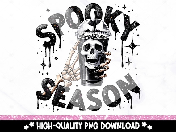Spooky Season Coffee PNG, Fall Coffee Shirt Sublimation Design, Halloween Iced Coffee PNG, Snarky Skeleton DTF Transfer, Trendy Tshirt, Mug