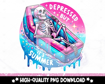 Funny Summer Skeleton Clipart: Depressed Pool Float PNG (Digital Download)