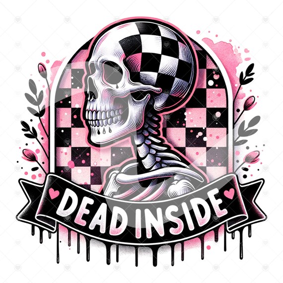 Anti-Valentine's Clipart, Shirt Sublimation Design, Digital Download, PNG Instant DIGITAL ONLY, Tshirt Design, Checkered Print, Dead Inside