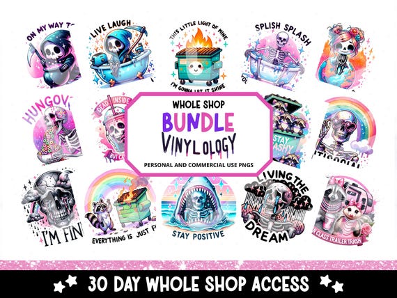 Whole Shop Bundle, All Current Designs Bundle, Retro Sublimation Designs, PNG Clipart, Tshirt Designs, DTF Transfer Files, Snarky, Trendy