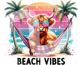 Beach Highland Cow PNG: Funny Summer Clipart (Digital Download)