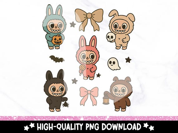 Trending Cartoon Monsters PNG, Coquette Halloween Labubu Clipart, Sublimation Download, Cute Monster Halloween Design, Spooky Lafufu PNG