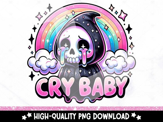 Cry Baby PNG, Crying Grim Reaper Clipart, Sad Skeleton Sublimation Design, Depressed DTF Transfer File, Spooky Tshirt, Tumbler Wrap, Mug