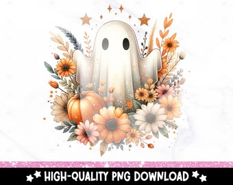 Watercolor Halloween Ghost PNG: Spooky Autumn Design (Digital Download)
