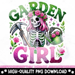 Skeleton Gardener PNG: Funny Garden Girl Clipart (Digital Download)