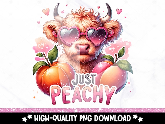 Just Peachy Clipart, Snarky Highland Cow PNG, Peaches Sublimation Design, Just Peachy DTF Transfer File, Summer Heifer Shirt, Sticker, Mug