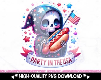 Funny Patriotic Grim Reaper PNG: 4th of July Hotdog Clipart (Digital Download)