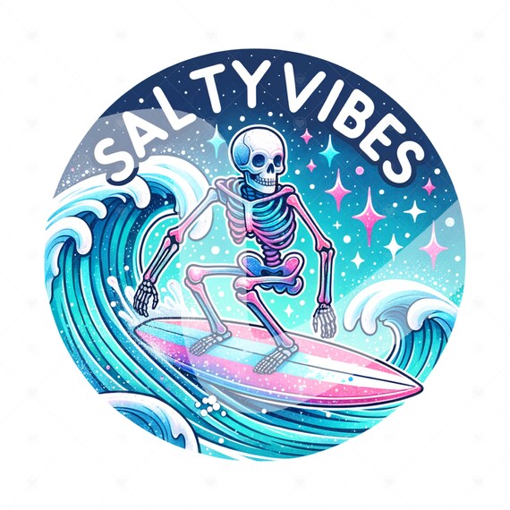 Salty Vibes PNG, Funny Summer Skeleton Clipart, Snarky Skeleton Sublimation Design, Summer Vacation DTF File, Salty Beach Shirt, Wrap