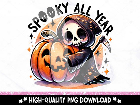 Spooky All Year PNG, Waiting for Halloween Clipart, Snarky Skeleton Sublimation Design, Cute Reaper DTF Shirt Download, Tumbler Wrap, Mug