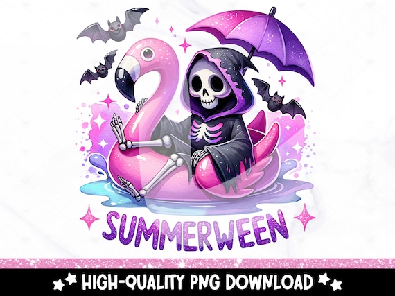 Cute Summerween Clipart, Spooky Summer Halloween Sublimation Design, Snarky Skeleton DTF Shirt Design Download, Grim Reaper Tumbler Wrap