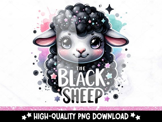 The Black Sheep PNG, Cute Sheep Clipart, Outcast Sublimation Design, Pastel Goth DTF Transfer File, Unhinged PNG, Tshirt Design, Sticker