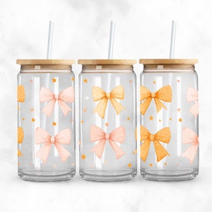 Fall Coquette Libbey Glass PNG, Girly Bows 16oz Glass Can Tumbler Sublimation Design, Halloween Bow PNG, Coffee Libby Cup Digital Download