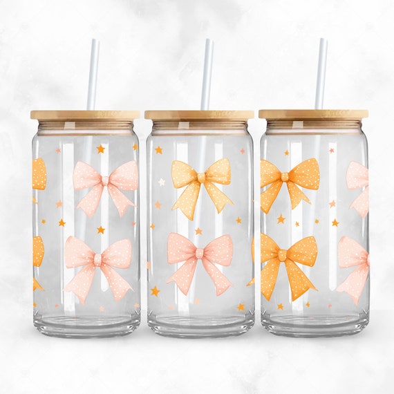 Fall Coquette Libbey Glass PNG, Girly Bows 16oz Glass Can Tumbler Sublimation Design, Halloween Bow PNG, Coffee Libby Cup Digital Download