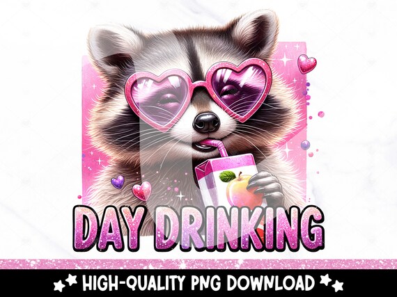 Funny Raccoon PNG, Day Drinking Sublimation Design, Cute Juice Box Clipart, Raccoon DTF Transfer, Trashy Tshirt PNG, Mug, Tumbler Wrap