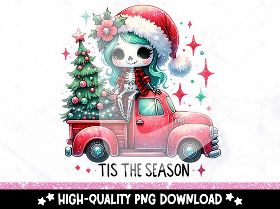 Tis The Season PNG, Vintage Red Christmas Tree Truck Clipart, Cute Skeleton Sublimation Design, Sarcastic Christmas Uv DTF Transfer, Mug
