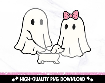 Lindo perro fantasma PNG, clipart de perro fantasma paseando, diseño de sublimación de garabatos de fantasmas de moda, archivo de calcomanía de fantasma espeluznante, transferencia DTF de Halloween