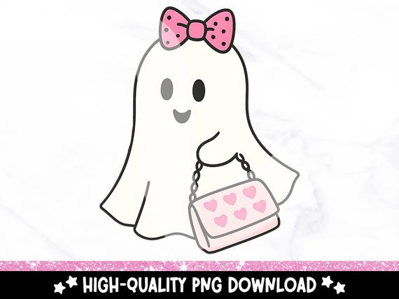 Cute Ghost PNG, Girly Ghost Bow Clipart, Trendy Ghost Doodle Sublimation Design, Spooky Ghost Sticker File, Halloween DTF Transfer File