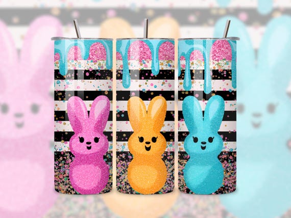 Glitter Peeps Easter Tumbler, 20oz Skinny Tumbler Sublimation Design, Easter Bunny Tumbler Wrap PNG, Cute Tumbler PNG Instant Download