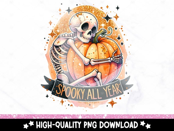 Spooky All Year PNG, Waiting for Halloween Clipart, Snarky Skeleton Sublimation Design, Cute Skeleton DTF Shirt Download, Tumbler Wrap, Mug