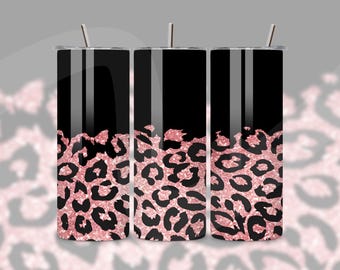 Pink Glitter Leopard Tumbler Wrap: 20 oz Skinny Tumbler Design (Digital Download)