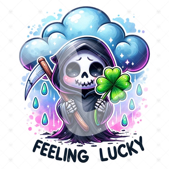 Feeling Lucky Grim Reaper PNG, Funny Saint Patricks Day Clipart, Cute Grim Reaper Clipart, Sublimation PNG, Saint Patricks Day Tshirt Design