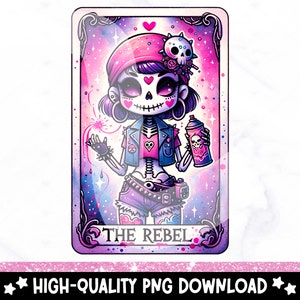 Die Rebel Lustige Tarot-Karte PNG, Punk Skelett Sublimationsdesign, Witchy Trendy Snarky Skelett DTF-Datei, Schädel-T-Shirt, Tasse, Download