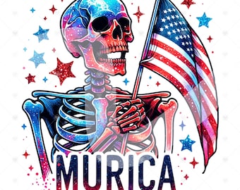 Funny Patriotic Skeleton PNG: Murica 4th of July Clipart (Digital Download)