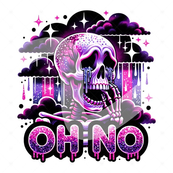 Snarky Skeleton PNG, Oh No Spooky Skellie Clipart, Sad Skeleton DTF Sublimation Design, Pastel Goth T-Shirt Design, Mug, Tumbler Wrap